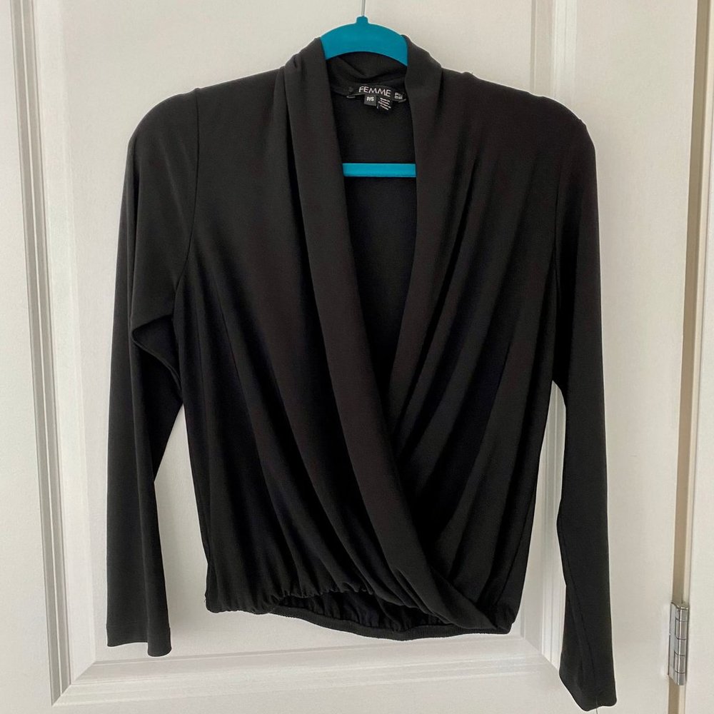 FEMME Black Wrap Blouse